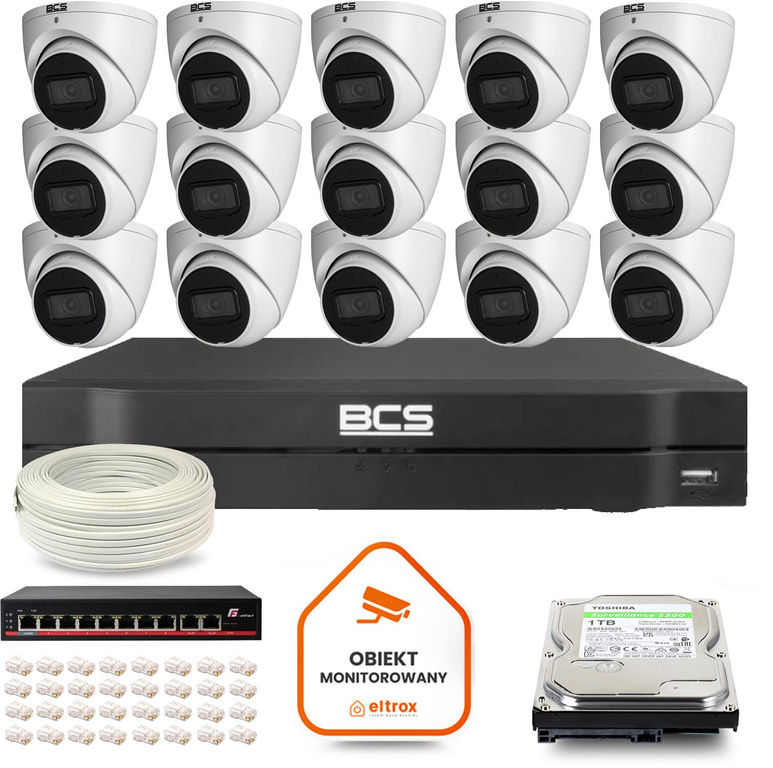 BCS Line IP Surveillance Kit 15x Camera BCS-L-EIP14FSR3-AI1 DVR with 1TB HDD