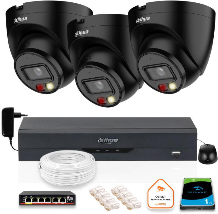 KIT OF 3 Dahua IP Cameras 4mpx IPC-HDW1439V-A-IL-BLACK + DISK 1TB