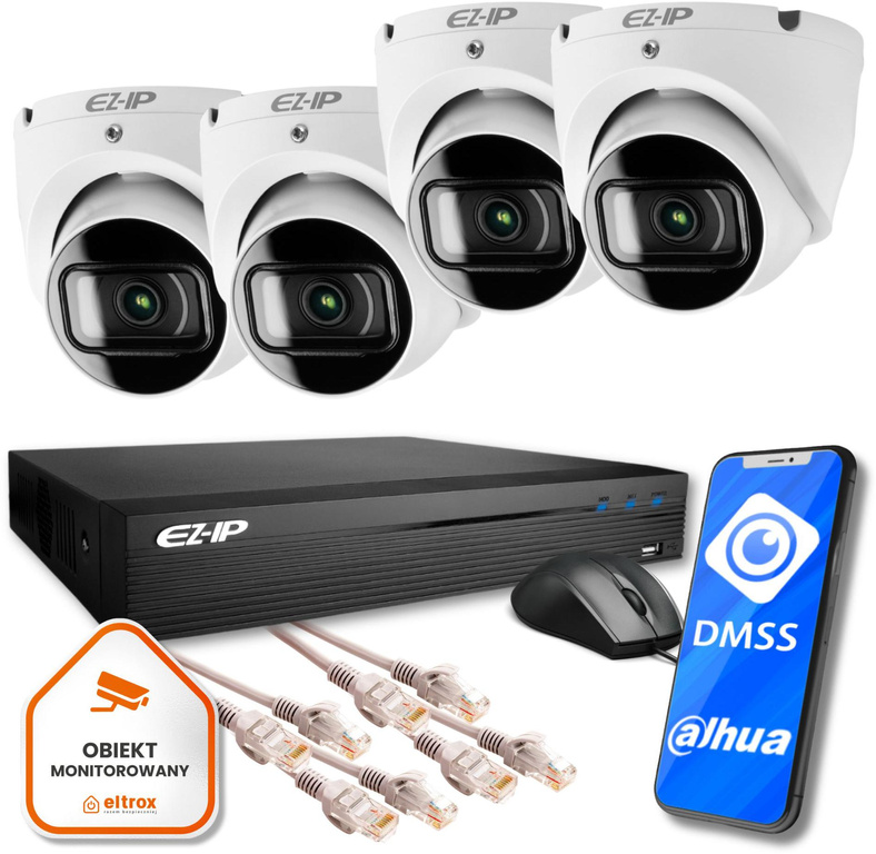 Kit de surveillance de 4 caméras dômes IP EZ-IP de Dahua protection fiable 2K