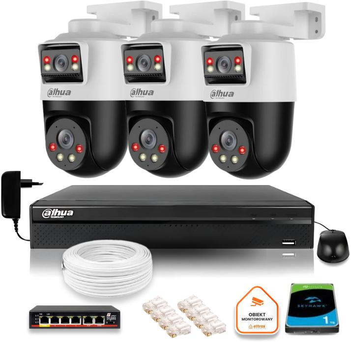 Zestaw monitoringu IP Dahua trzy kamery obrotowe 2MP z dyskiem twardym 1TB