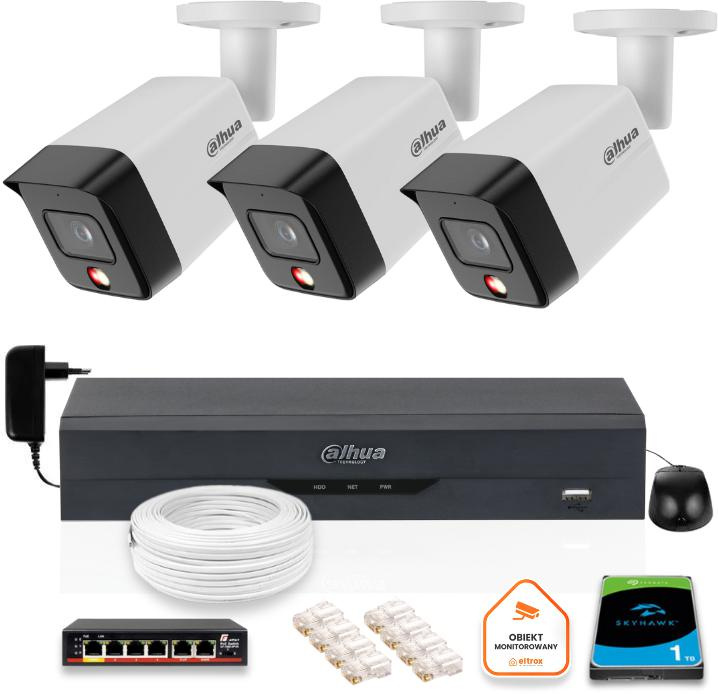 KIT OF 3 Dahua IP Cameras 8mpx PC-HFW1839TC-A-IL-0280B-S6 + DISK 1TB