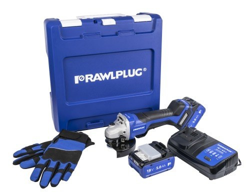 Polizor unghiular 18V 125mm cu paletă pentru controlul vitezei 2 baterii reîncărcabile 5Ah încărcător RawlCase