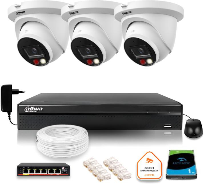 Dahua 8mpx 4K IP surveillance set three cameras IPC-HDW2849TM-S-IL with DVR and 1TB drive