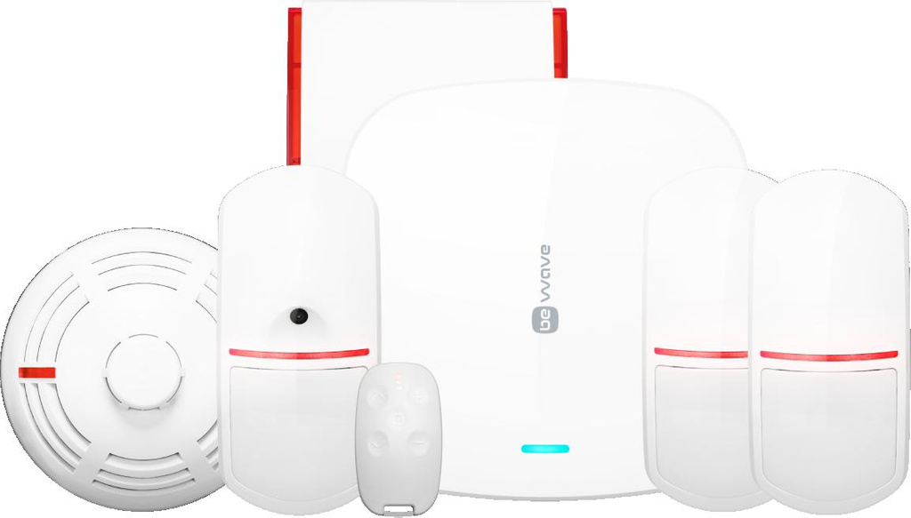 Satel BE WAVE alarm set with 3 motion detectors, smoke detector, siren and remote controller