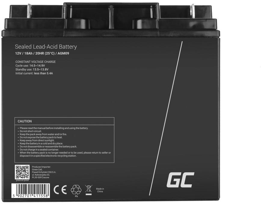 BATTERIE AGM Green Cell VRLA 12V 18Ah