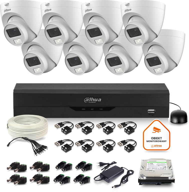 Zestaw monitoringu Dahua 8x kamera kopułkowa HAC-HDW1500CLQ-IL-A-0280B-S2 1TB IR 20m 5MP