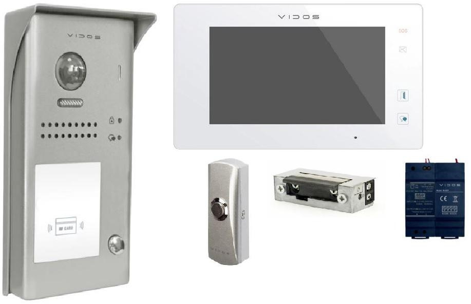 VIDOS VIDEOPHONE DUO S1101A/M1021W-2 + BOUTON + OUVRE-PORTE ÉLECTRIQUE