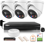 Dahua TIOC 8mpx 4K IP Surveillance Kit 3 kameror IPC-HDW3849H-AS-PV-0280B-S5 DVR med hårddisk för kontinuerlig drift
