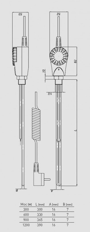 Electric heater 900W GRBT, 1/2" Onnline for ladder heaters.T-piece in the heater equipment