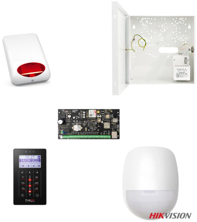 Kit PulsON Home (panneau de commande, clavier, sirène, 2 PIR, boîtier, batterie)