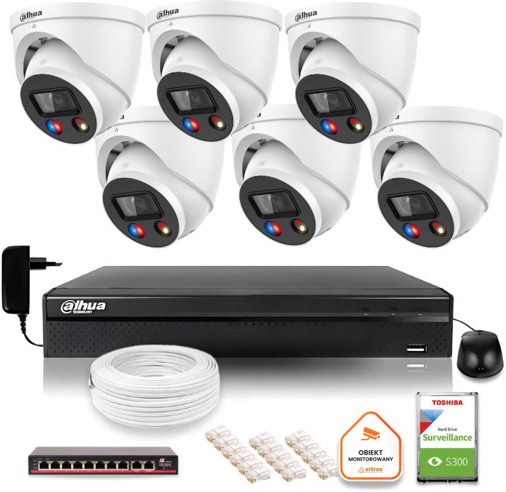 Zestaw monitoringu IP Dahua TIOC 5mpx 2K 6 kamer IPC-HDW3549H-AS-PV-0280B-S5 rejestrator z dyskiem do pracy ciągłej