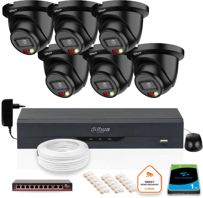 KIT OF 6 Dahua 5mpx IP Cameras IPC-HDW2549TM-S-IL-0280B-BLACK + DISK 1TB