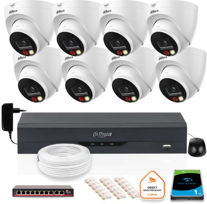 KIT OF 8 Dahua 8mpx IP Cameras IPC-HDW1839T-A-IL-0280B-S6 + 1TB HDD