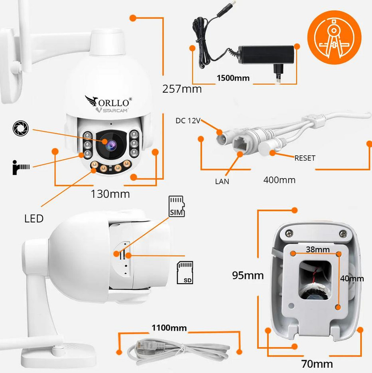 Outdoor GSM Rotating Camera for SIM Card Orllo Z7 PRO + Photovoltaic Panel SM6030 Pro