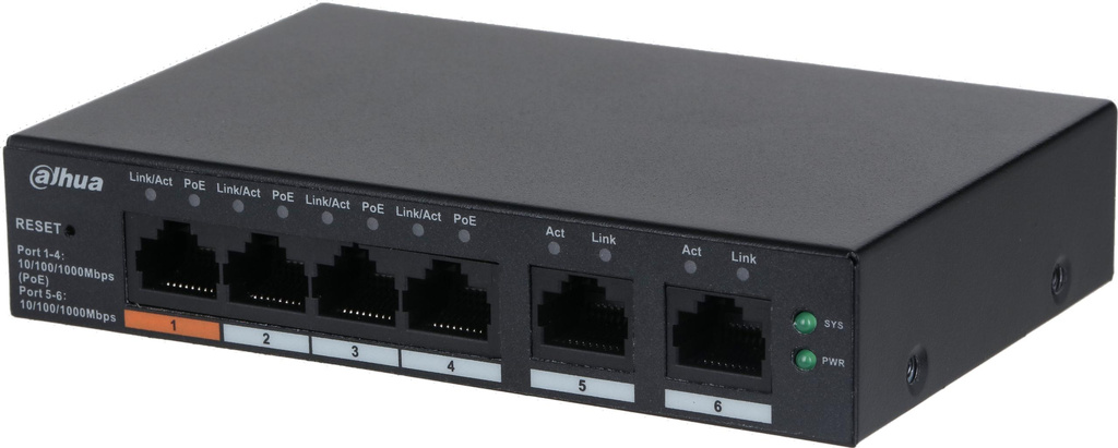 Switch Dahua CS4006-4GT-60 6-portowy 4x PoE 2x uplink 60W zarządzalny w chmurze