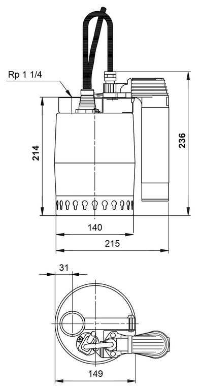 Schmutzwasser/Wasser-Tauchpumpe UNILIFT KP 250AV1 0,5kW 1x230V, Kabel 5m mit SCHUCO-Stecker