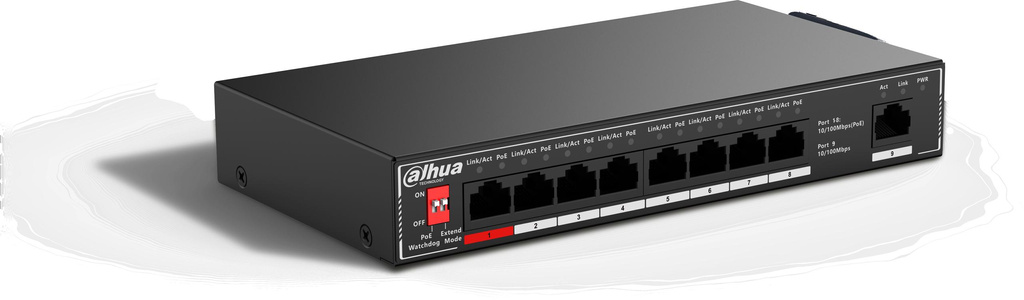 Switch Dahua SF1009P 9-port 8x PoE 1x 96W 10/100 Mbps uplink