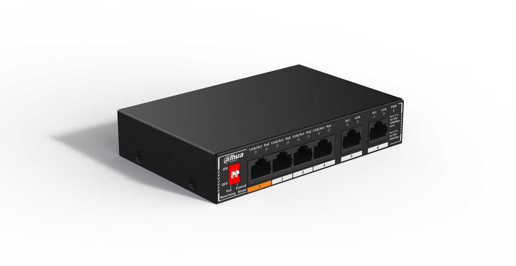 Switch Dahua SG1006P 6-port 4x PoE 2x uplink 60W 10/100/1000 Mbps