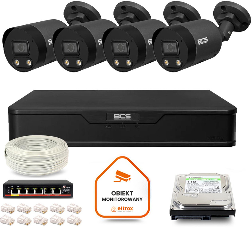 BCS Point IP Surveillance Kit 4x Camera BCS-P-TIP28FWR3L2-Ai2-G DVR with 1TB drive