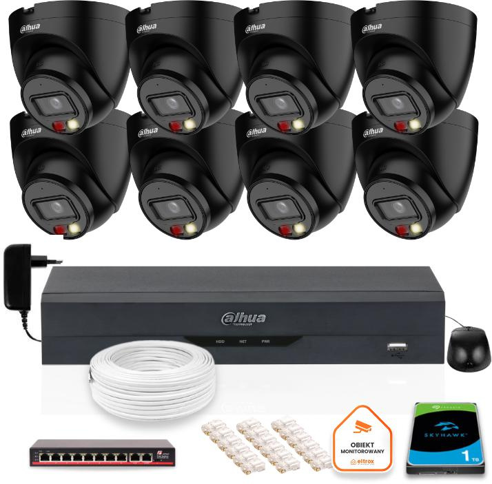 KIT OF 8 Dahua 4mpx IP Cameras IPC-HDW1439V-A-IL-BLACK + 1TB DISK