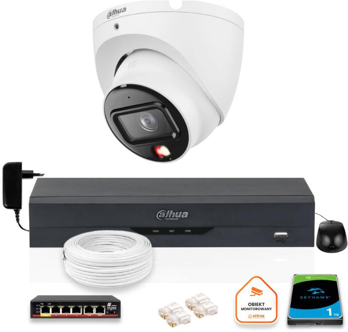 Set med Dahua IP-kamera 6mpx IPC-HDW1639T-A-IL-0280B-S6 med 1TB hårddisk