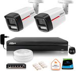 Conjunto de vigilancia IP Dahua de 2 cámaras de exterior WizColor 4MPx 2K con visión nocturna de 50 m