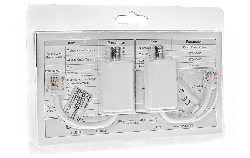 EOC ePoE Extender Kit LR1002 para transmisión de datos y energía por cable coaxial