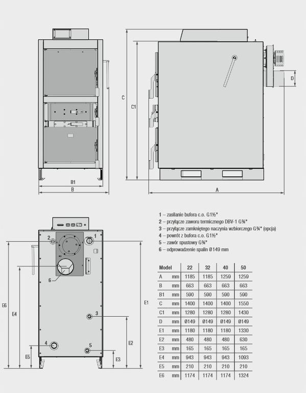 Wood gasification boiler (holzgas) Ferroli CGF PRO 22 with a capacity of 11-22 kW