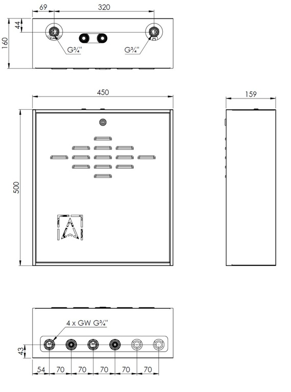PrimoBox AZB 205 mixing set in cabinet, without mixing, rotary valve with ARM 141 actuator