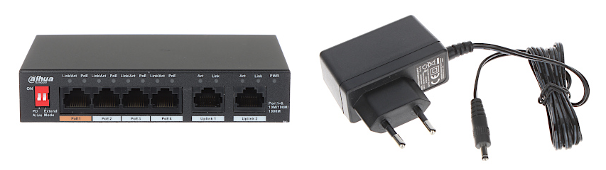 Switch Dahua PFS3006-4GT-60-V2 - 4-port PoE with 2 uplink ports