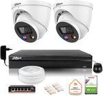 Dahua TIOC 8mpx 4K IP Surveillance Kit 2 kameror IPC-HDW3849H-AS-PV-0280B-S5 DVR med hårddisk för kontinuerlig drift