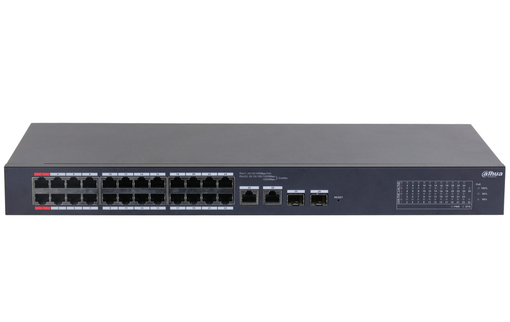 Switch Dahua CS4226-24ET-240 26 porte 24x PoE 2x uplink combo 240W gestito in cloud