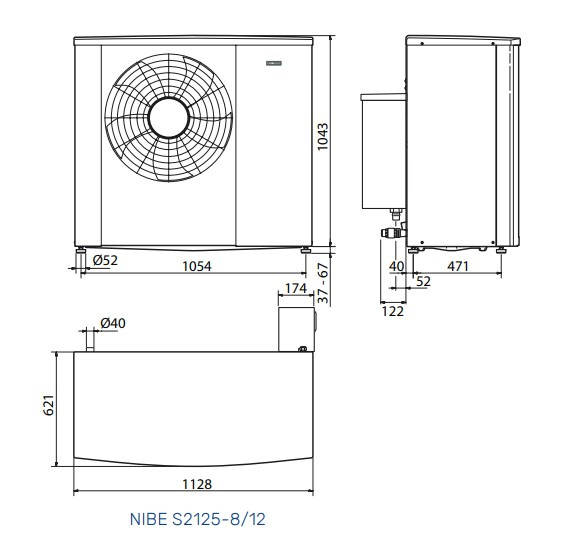 S2125-8 Monoblock Air Source Heat Pump - 5.6 kW, three-phase, 400 V, R290 high temperature