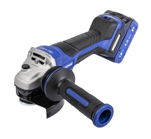 Polizor unghiular 18V 125mm cu paletă pentru controlul vitezei 2 baterii reîncărcabile 5Ah încărcător RawlCase