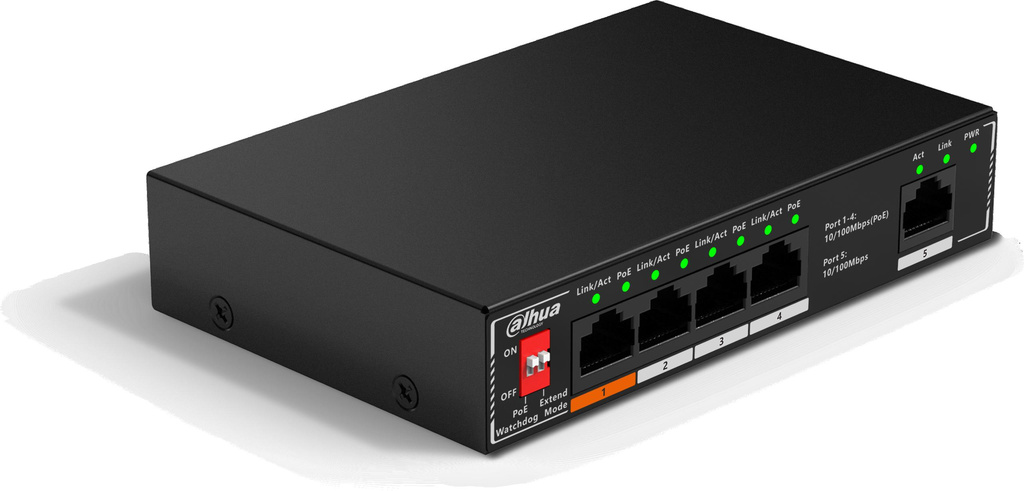 Switch Dahua SF1005P 5 portů 4x PoE 1x uplink 60W 10/100 Mbps