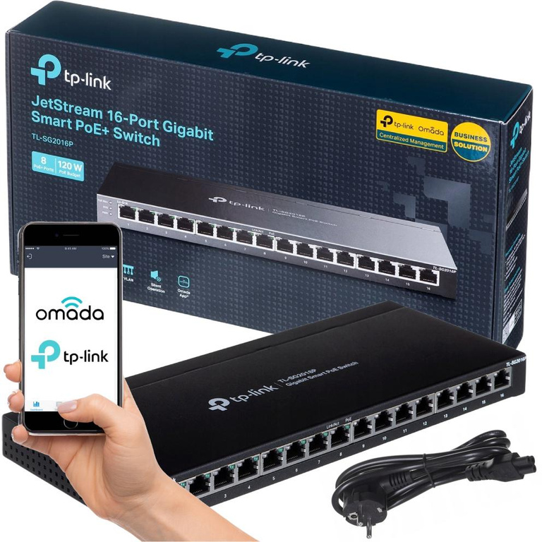 Switch TP-Link TL-SG2016P met 8 PoE+ poorten voor Ethernet netwerken