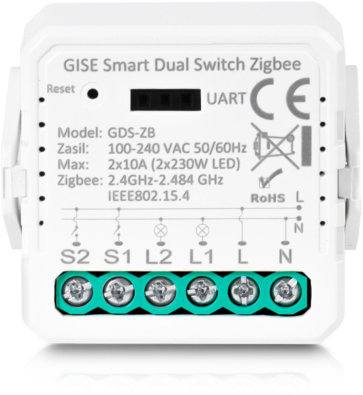 GISE Smart Dual Relay modul Zigbee | Tuya | GDS-ZB