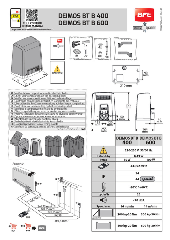 Készlet BFT DEIMOS ULTRA BT B600 INT KIT + 5 m állványsín - 600 kg-os tolóajtókhoz
